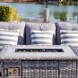 NEW Modern Grey Wicker 5 Piece Outdoor Patio Furniture Set w/ Gas Fire Pit