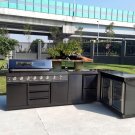 Black Stainless Steel Grill 4 Piece Outdoor Kitchen Grill Island Refrigerator Sink with Corner