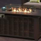 High End Aluminum / Wicker Outdoor Fire Pit Coffee Table w/ Glass Heat Shield + Fire Rocks