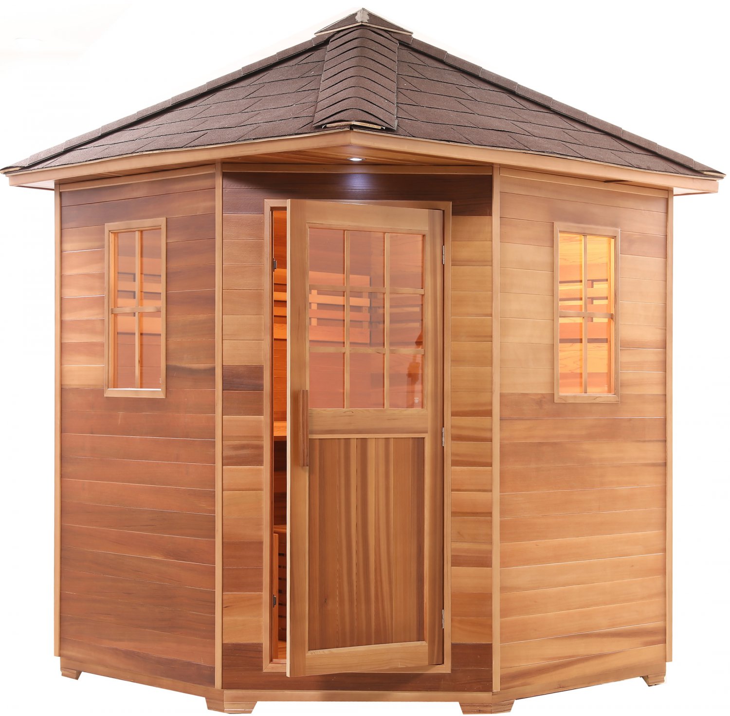 Outdoor Traditional Wet / Dry 4 Person Steam Sauna SPA w/ Shingled Roof ...