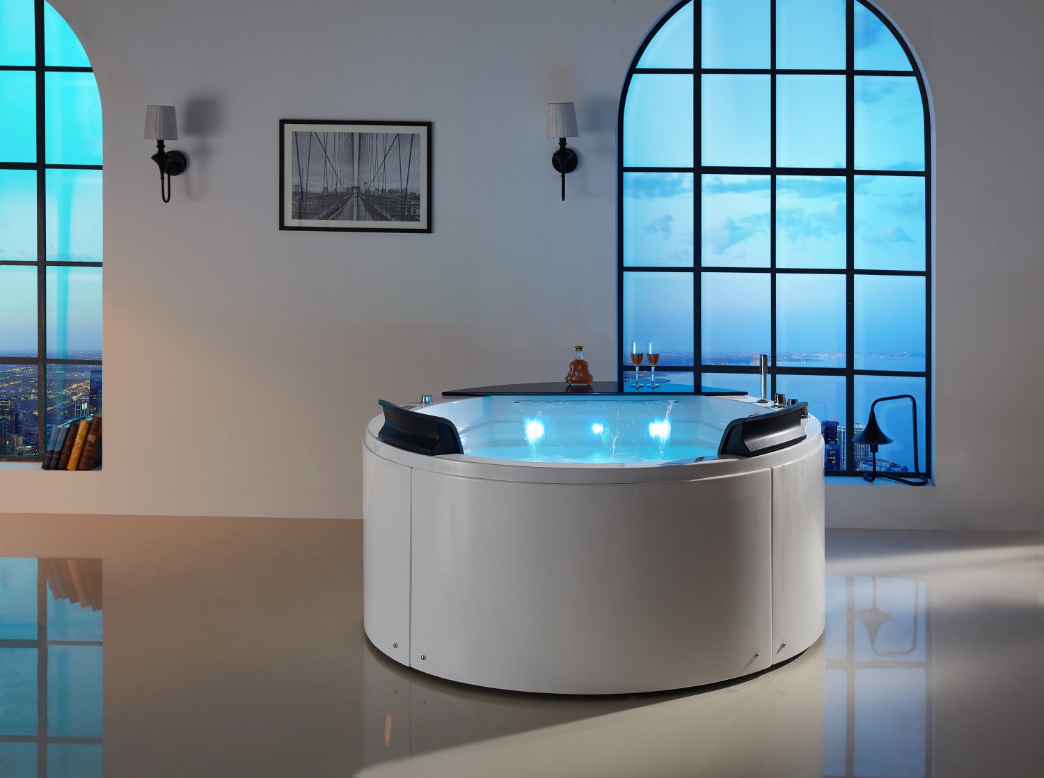 Indoor Freestanding Round Massage Jetted Whirlpool Hydrotherapy Bathtub Soaking Hot Tub Spa Heated 