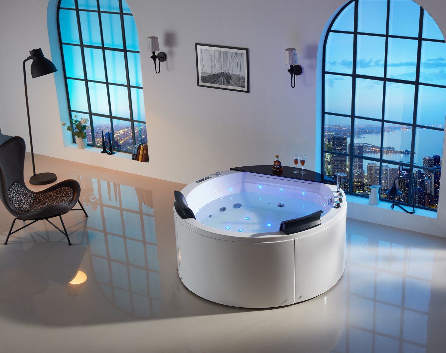 Indoor Freestanding Round Massage Jetted Whirlpool Hydrotherapy Bathtub Soaking Hot Tub Spa Heated 3499