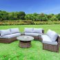 New Modern Rounded Curved Outdoor Wicker / Rattan Patio Furniture Set + Ice Cooler Coffee Table
