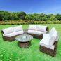 New Modern Rounded Curved Outdoor Wicker / Rattan Patio Furniture Set + Ice Cooler Coffee Table