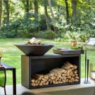 CORTEN Steel Outdoor Wood / Charcoal BBQ Grill Kitchen Fire Pit + Cutting Board