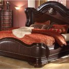 High Quality Hand Carved QUEEN Bed Frame w/ Headboard Leather Style + Nail Head Trim
