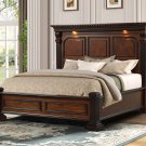 6 Piece Queen Bed Frame Hand Carved w/ Lighting Cherry Finish Bedroom Furniture