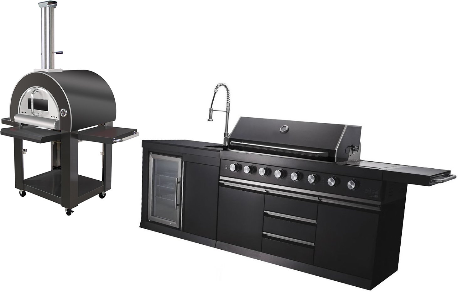 NEW 3 Piece Black Stainless Steel Outdoor BBQ Kitchen Grill Island w