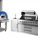 NEW 4 Piece Stainless Steel Outdoor BBQ Kitchen Grill Island Refrigerator Sink + Pizza Oven