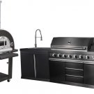 4 Piece Black Stainless Steel Outdoor BBQ Kitchen Grill Island Refrigerator Sink Pizza Oven