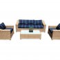 Tan 4 Piece Wicker Outdoor Wicker Garden Patio Set Upgraded 6" Cushions Sunbrella Stanton Lagoon