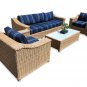 Tan 4 Piece Wicker Outdoor Wicker Garden Patio Set Upgraded 6" Cushions Sunbrella Stanton Lagoon