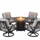 New 5 Piece Outdoor Patio Furniture Fire Pit Set Cast Aluminum Bronze 4 Chairs + Table Grey Stripe