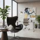 Aviator Mid Century Modern Classic Jacobsen Style Egg Lounge Chair Black Leather Aluminum