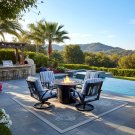 New 5 Piece Outdoor Patio Furniture Fire Pit Set Cast Aluminum Bronze 4 Chairs + Table Blue Stripe