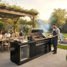 NEW 2 Piece Black Stainless Steel Outdoor BBQ Kitchen Grill Island w/ Refrigerator + Sink NEW 2 Piece Black Stainless Steel Outdoor BBQ Kitchen Grill Island w/ Refrigerator + Sink