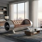 New Aviator Style Turbine Jet Couch Sofa w/ Full Leather Upholstery