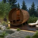 8' Large 6 Person Canadian Cedar Barrel Outdoor Wet Dry Swedish Sauna SPA Dark Oak Stain