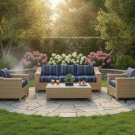 Tan 4 Piece Wicker Outdoor Wicker Garden Patio Set Upgraded 6" Cushions Sunbrella Stanton Lagoon