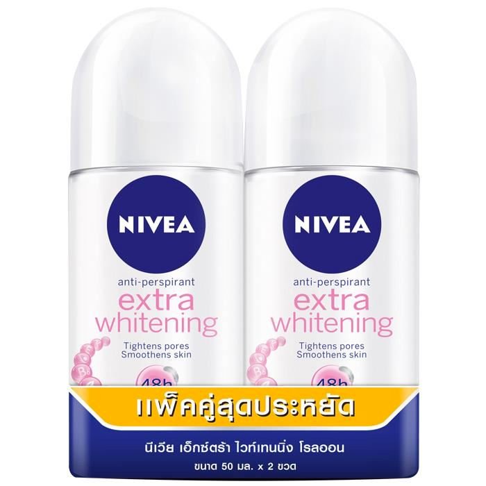 Nivea Extra Whitening Antiperspirant Deodorant Roll On 50ml (Pack of 2)