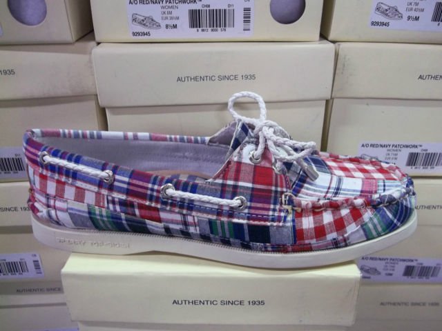 Ladies Sperry A O Red Navy White Patchwork