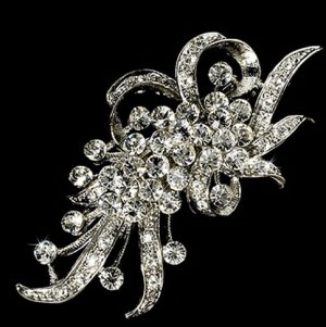WHISPER RHODIUM FLOWER SPRAY BRIDAL WEDDING RHINESTONE CRYSTAL BROOCH HAIR PIN