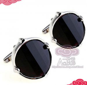 BLUE OR BLACK COCKTAIL TUXEDO SUIT ONYX AGATE BUTTON WEDDING PARTY CUFFLINKS