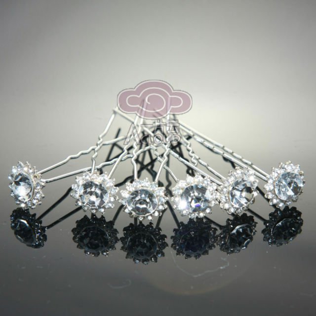 6 PCS WEDDING BRIDAL BIG CRYSTAL RHINESTONE CRYSTAL HAIR STICK PICK PIN