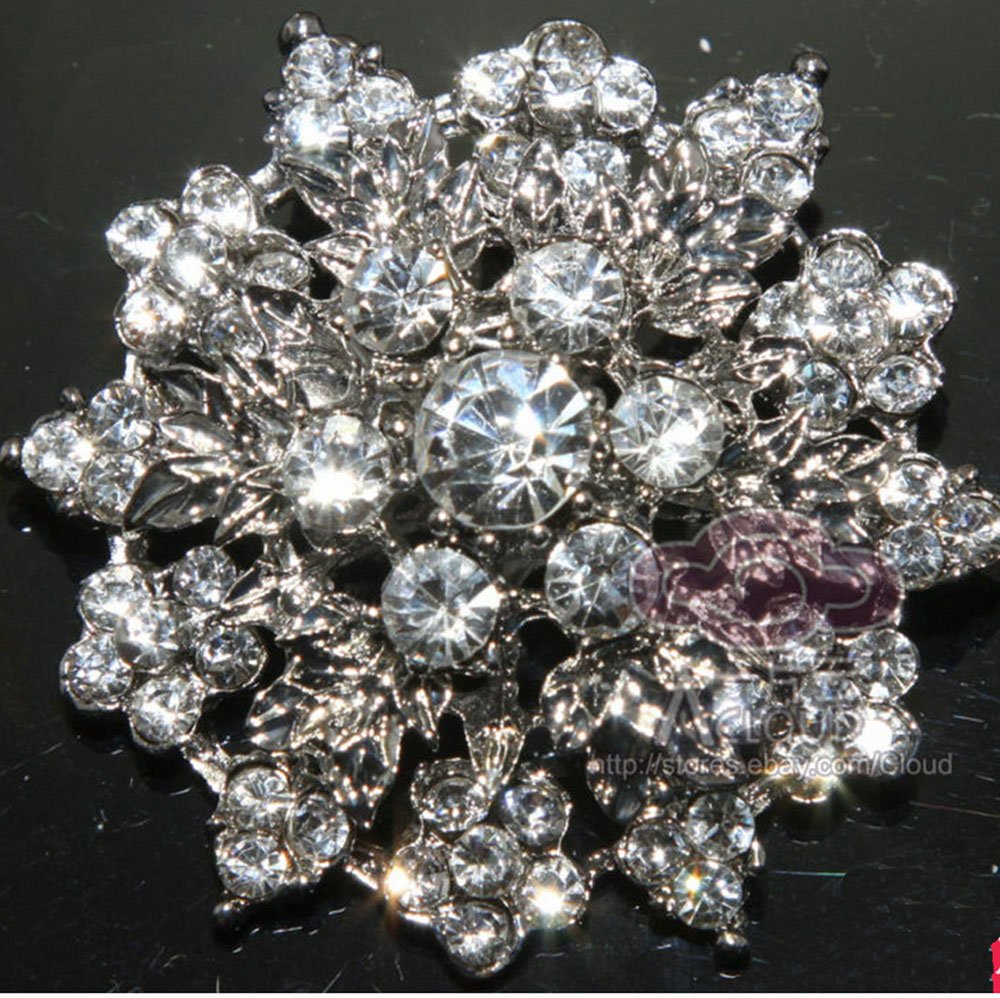 RHINESTONE CRYSTAL BRIDAL WEDDING SILVER FLORAL DRESS BUCKLE BROOCH PIN