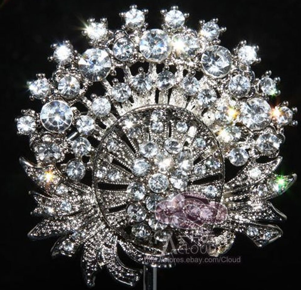 RHINESTONE CRYSTAL ROUND BRIDAL WEDDING CAKE BELT BUCKLE BROOCH CORSAGE PIN