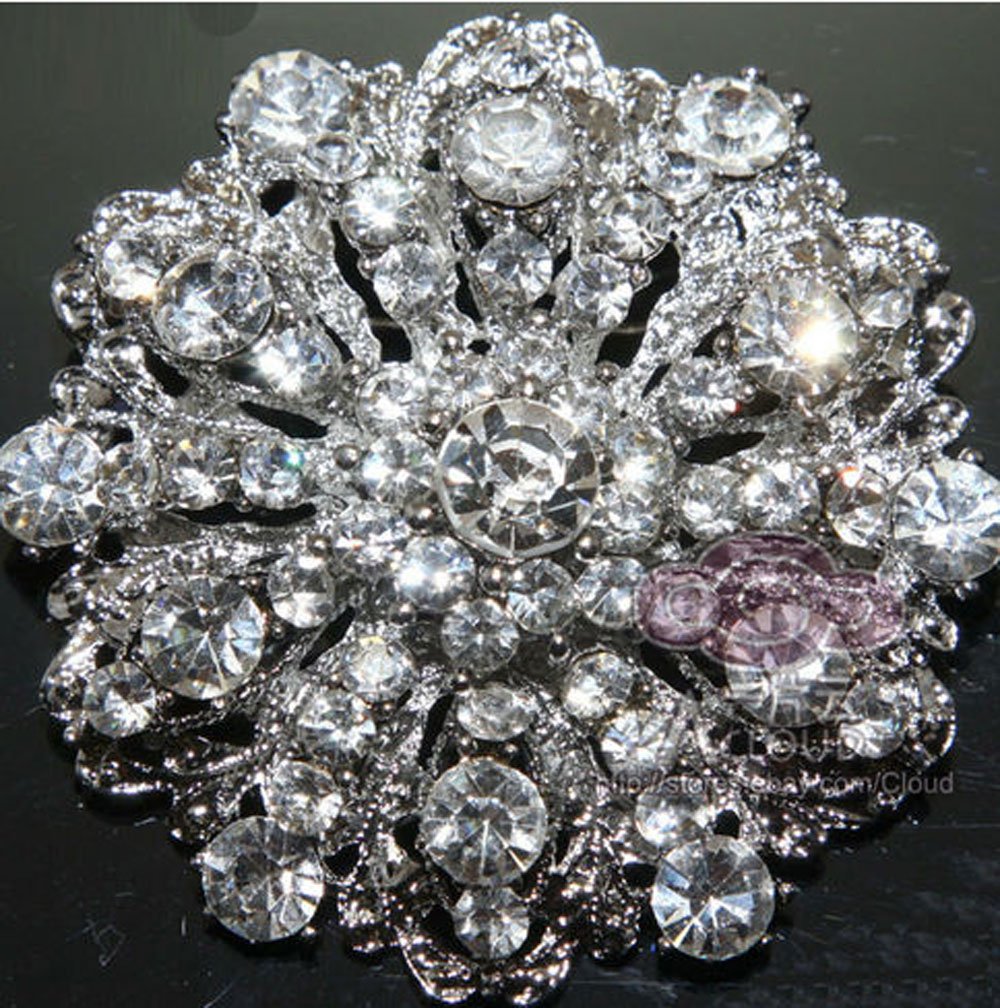 1 DOZEN BRIDAL WEDDING ROUND CAKE SASH FLOWER RHINESTONE CRYSTAL BROOCH PIN
