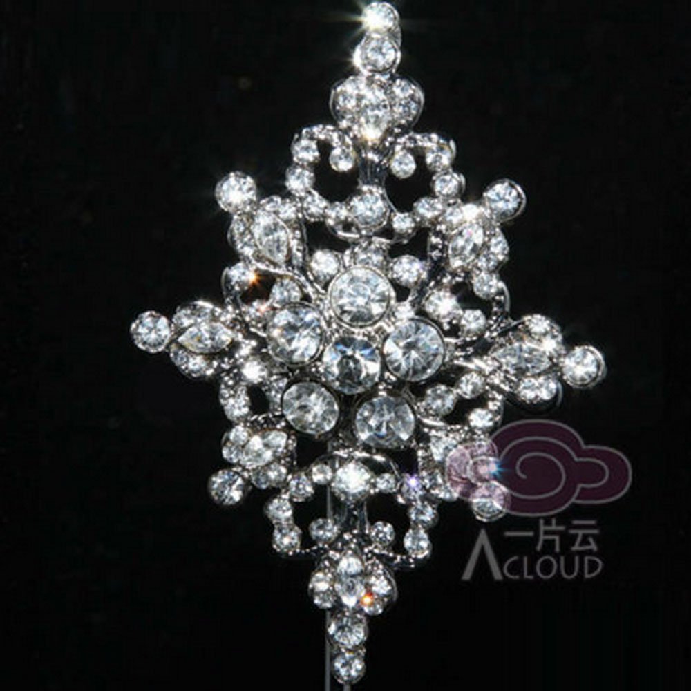 BRIDAL RHINESTONE CRYSTAL VINTAGE STYLE RHOMBUS WEDDING BROOCH PIN 2.75"