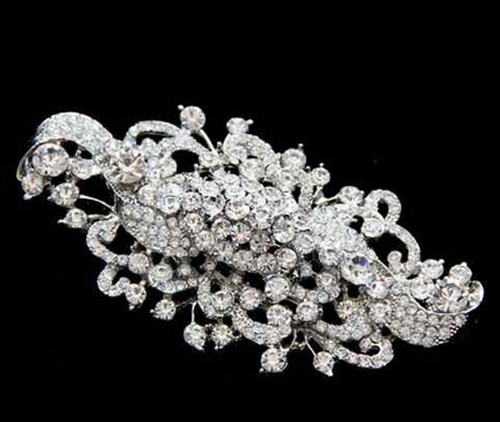 4" LARGE WEDDING BRIDAL DECORATION CLEAR RHINESTONE CRYSTAL BROOCH PIN