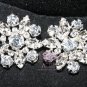 LOT OF 10 CLEAR RHINESTONE CRYSTAL SILVER FLORAL WEDDING BRIDAL CRAFT BUTTONS