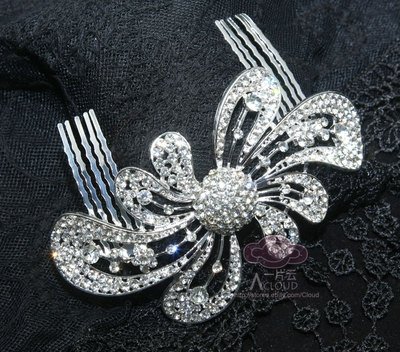 BRIDAL WEDDING HEADDRESS HEADPIECE BOW RHINESTONE CRYSTAL TIARA HAIR COMB