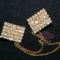 GOLD TONE RECTANGLE RHINESTONE CRYSTAL WEDDING SHRUG GUARD SWEATER CHAIN CLIP
