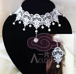 OFF WHITE GOTHIC GOTH FRENCH VENICE LACE APPLIQUE PATCH NECKLACE EARRINGS SET