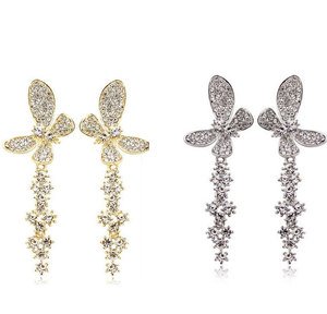 BUTTERFLY DANGLE SWAROVSKI RHINESTONE CRYSTALS GOLD SILVER CHANDELIER EARRINGS