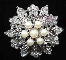 FAUX PEARL BOUQUET FLOWER BRIDAL WEDDING RHINESTONE CRYSTAL DRESS BROOCH PIN