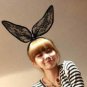 ROMANIC BLACK EVENING PARTY LACE RIBBIT HANDMADE HAIR HEADBAND