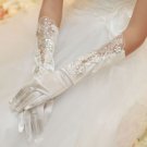 WHITE SILVER LACE WEDDING BRIDES SATIN RHINESTONE ELBOW GLOVES