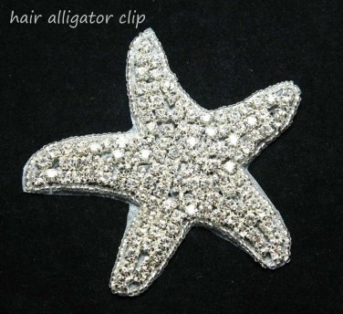 CHRISMAS BEACH SEA STAR STARFISH CRYSTAL RHINESTONE WEDDING HAIR ALLIGATOR CLIP