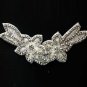 BEADED TWINS FLOWER CRYSTAL RHINESTONE WEDDING HAIR CRAFT APPLIQUE