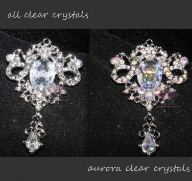 RHINESTONE CRYSTAL WEDDING DANGLE SASH BELT DRESS SILVER BROOCH PIN/HOOK BUTTON