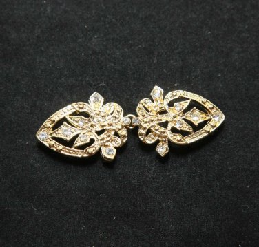 HEART RHINESTONE CRYSTALS DRESS BUCKLE CLOSURE CLASP GOLD MATCHING BUTTON HOOK