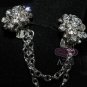 TUXEDO SILVER TONE RHINESTONE CRYSTAL GUARD SWEATER CHAIN HAIR WEDDING CLIP