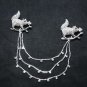 SQUIRREL SILVER CLEAR RHINESTONE CRYSTAL WEDDING SHRUG GUARD SWEATER CHAIN PINS