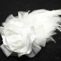 WHITE FLOWER ROSE WEDDING BRIDAL FEATHER HAIR CLIP
