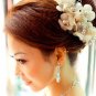 IVORY SILK FLOWER BRIDAL WEDDING FAUX PEARL BEADAS CRYSTAL HAIR HEADBAND TIARA