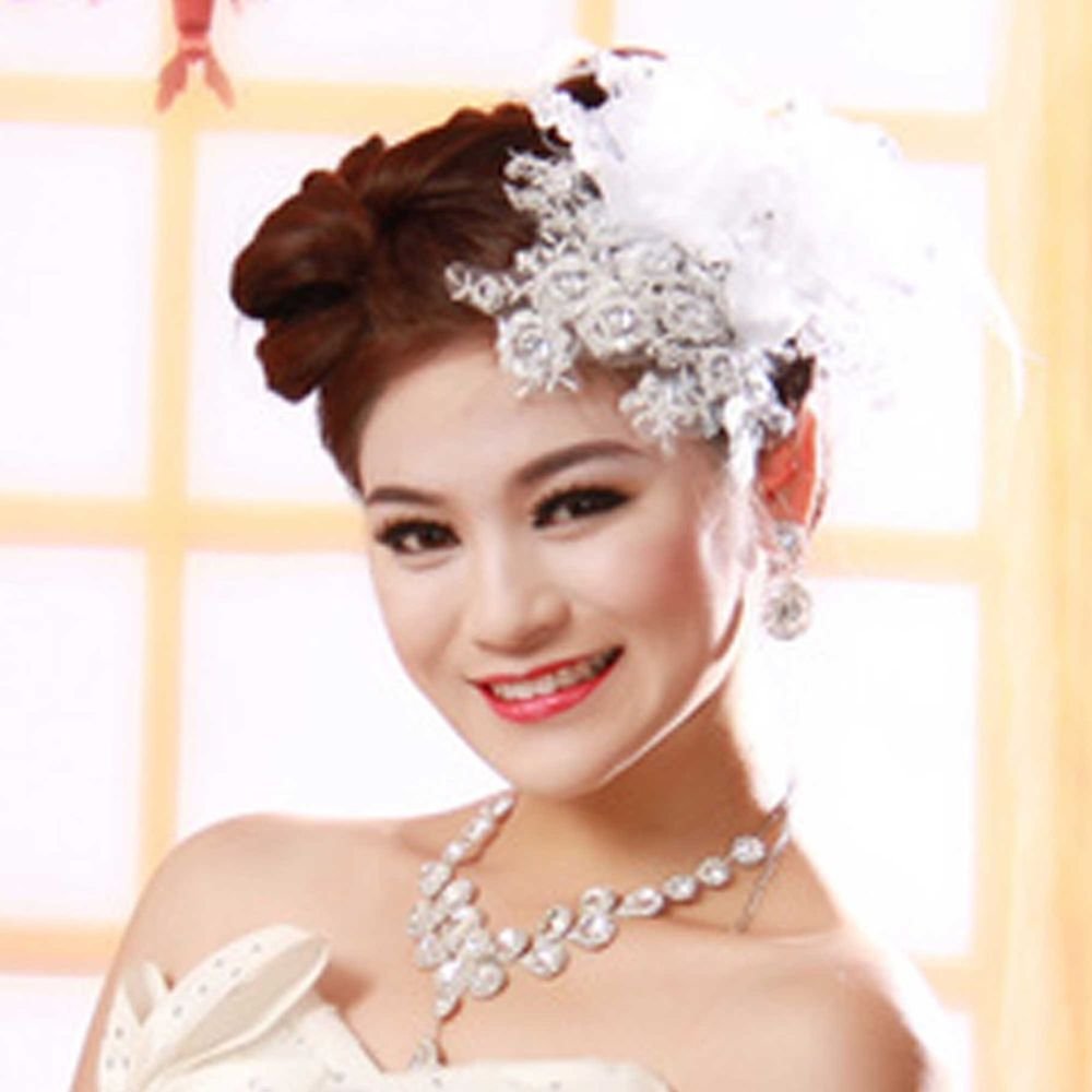 LACE BRIDAL WEDDING BRIDE FLOWER FEATHER APPLIQUE HAIR ALLIGATOR CLIP